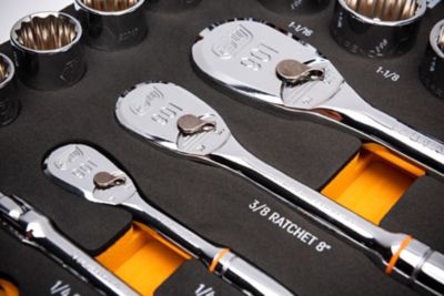 Image showing  83 pc. 1/4 in., 3/8 in., & 1/2 in. 90-Tooth SAE/Metric Mechanics Tool Set with Foam Storage Tray