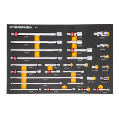 GearWrench 29 pc. 1/4 in., 3/8 in., 1/2 in. Drive Master Chrome Drive Tool Accessories Set with Foam Storage Tray