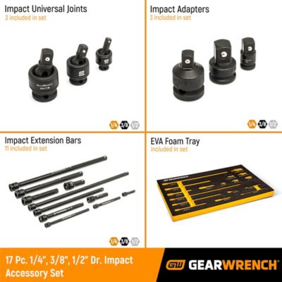 Image showing  17 pc. 1/4 in., 3/8 in., 1/2 in. Impact Drive Tool Accessories Set with Foam Storage Tray