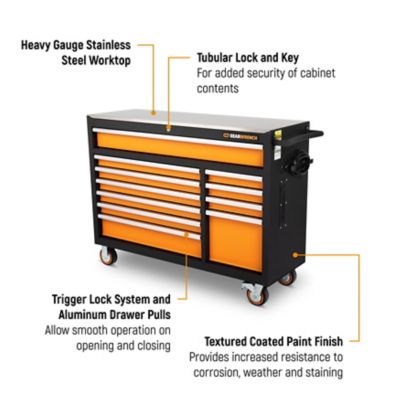 Image showing  52 in. 11 Drawer GSX Series Rolling Tool Cabinet with Stainless Steel Worktop