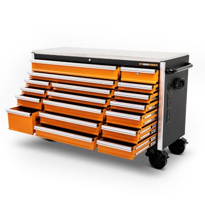 Image showing  72 in. 18 Drawer Rolling Tool Cabinet with Stainless Steel Worktop and Chrome Drawer Pull