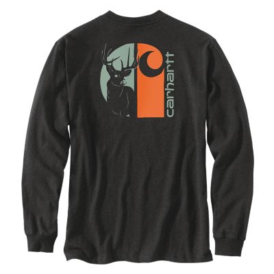 Carhartt Men's Loose Fit Heavyweight Pocket Deer Graphic Crew Neck Long-Sleeve T-Shirt
