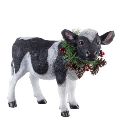 Image showing  Hand-Painted Resin Christmas Cow Tabletop Decor, 12 in.