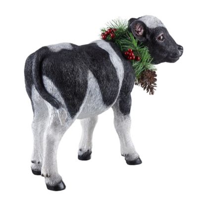 Image showing  Hand-Painted Resin Christmas Cow Tabletop Decor, 12 in.