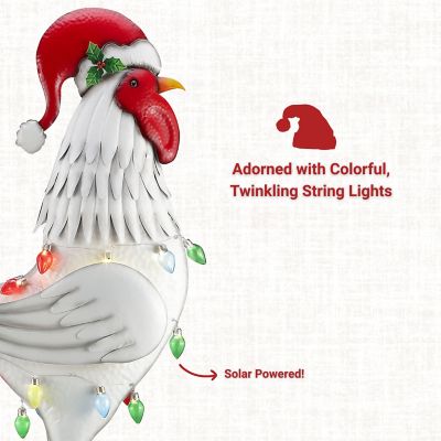 Image showing  72 in. Solar White Rooster Statue with String Lights