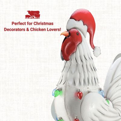 Image showing  72 in. Solar White Rooster Statue with String Lights