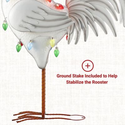 Image showing  72 in. Solar White Rooster Statue with String Lights