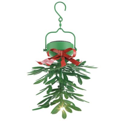 Image showing  10 in. Solar-Powered Christmas Mistletoe Hanging Light