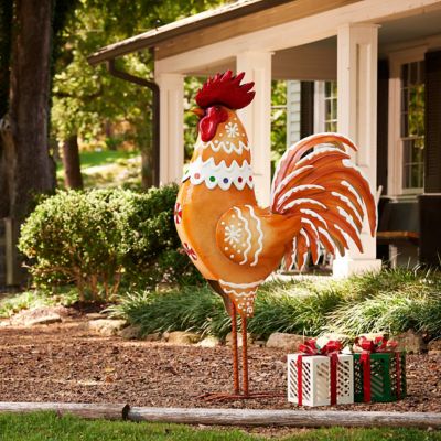 Image showing  72 in. Metal Gingerbread Rooster Statue