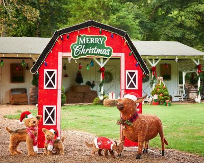 Image showing  30 and 18 in. Indoor/Outdoor LED Plush Christmas Terrier Decoration Set, 2 pc.