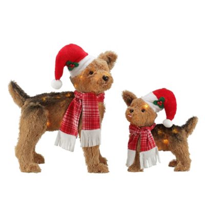 Image showing  30 and 18 in. Indoor/Outdoor LED Plush Christmas Terrier Decoration Set, 2 pc.