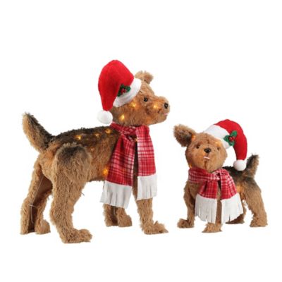 Image showing  30 and 18 in. Indoor/Outdoor LED Plush Christmas Terrier Decoration Set, 2 pc.
