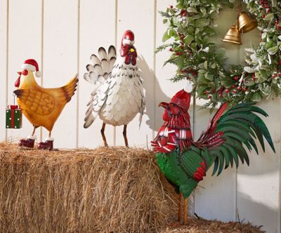 Image showing  15.75 in. Metal Christmas Hen with Gift