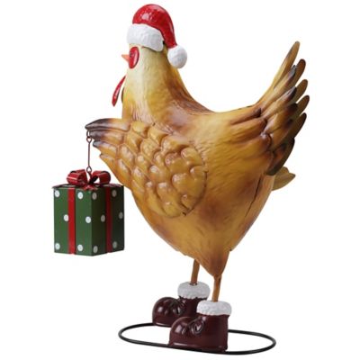 Image showing  15.75 in. Metal Christmas Hen with Gift