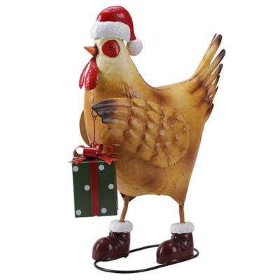 Image showing  15.75 in. Metal Christmas Hen with Gift
