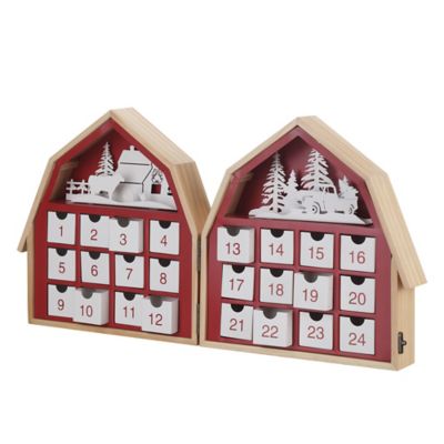 Image showing  12 in. Wooden Barn Advent Calendar