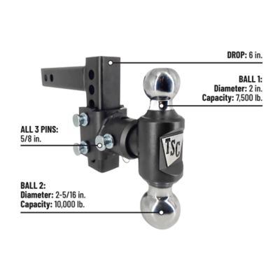 Image showing  2 in. Adjustable Dual-Ball Hitch Mount with 2 in. and 2-5/16 in. Balls, 6 in. Drop, 10,000 lb. Capacity