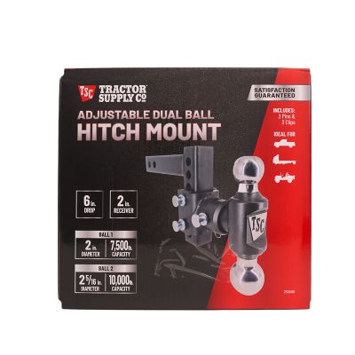 Image showing 9 th Tractor Supply 2 in. Adjustable Dual-Ball Hitch Mount with 2 in. and 2-5/16 in. Balls, 6 in. Drop, 10,000 lb. Capacity