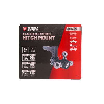 Image showing 9 th Tractor Supply 2 in. Adjustable Tri-Ball Hitch Mount, 1-7/8 in., 2 in. & 2-5/16 in. Balls, 4 in. Drop, 10K lb. Capacity, 2298304