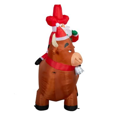 Image showing  6.5 ft. Airblown Cowboy Santa On A Bull