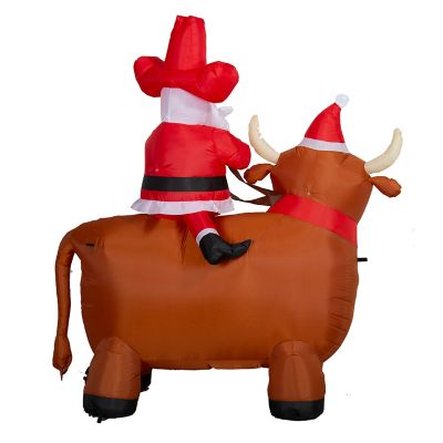 Image showing  6.5 ft. Airblown Cowboy Santa On A Bull