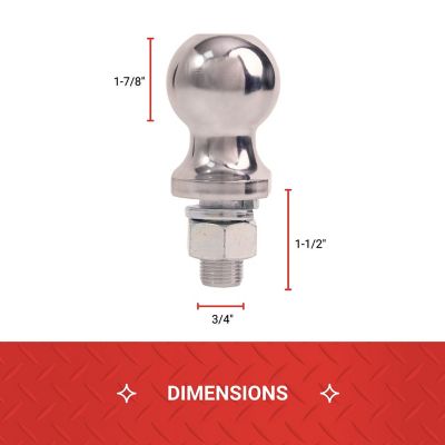 Image showing  1-7/8 in. Class II Hitch Ball, 3/4 in. x 1-1/2 in. Shank, 3,500 lb. Capacity, Chrome