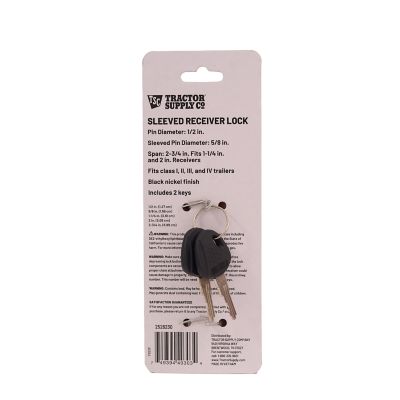 Image showing 8 th Tractor Supply 2 in. Sleeved Dogbone Receiver Lock, 5/8 in. Pin Diameter, Black Nickel