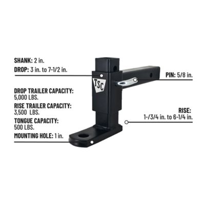 Image showing  2 in. Adjustable Ball Mount, 3 to 7-1/2 in. Drop, 5,000 lb. Capacity