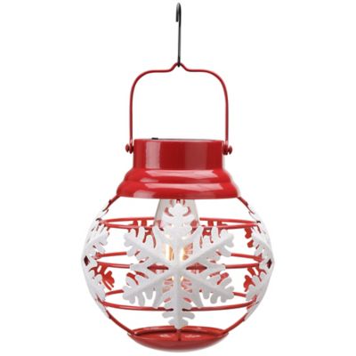 Red Shed 12.2 in. Solar-Powered Snowflake Lantern, Red