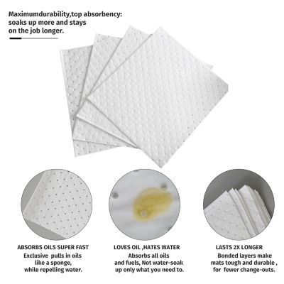 Image showing  Oil-Only Absorbent Mat, Heavyweight Oil Absorbent Pads, 15 in. x 20 in., White, 100 Pads/Box