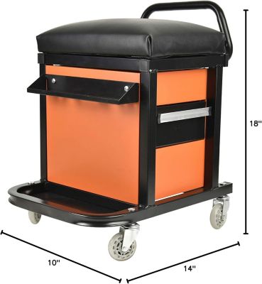 Image showing 6 th Eisen Padded Heavy Duty Creeper Seat With Extra Storage, 300 lb. Capacity With Drawers
