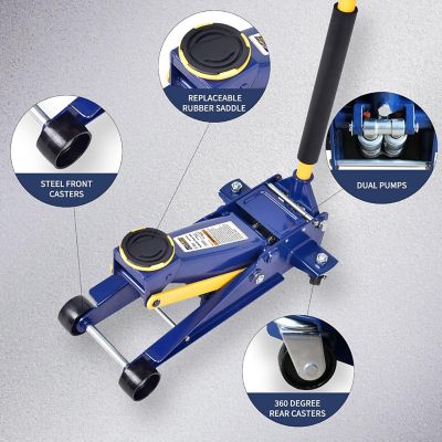 Image showing  3 Ton Heavy Duty Floor Jack, Steel Service Jack with Double Pump Quick Lift