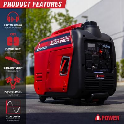 Image showing  4300W Recoil Gas Ultra Light-Weight Inverter Generator 149cc with OHV Engine, CO Sensor & Wheel Kit
