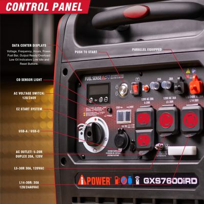 Image showing  7600W Remote Start Gas & Propane Inverter Generator with 322cc OHV Engine and CO Sensor