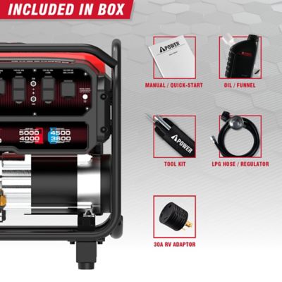 Image showing 5 th A-iPower 4000W Gas & Propane Portable Generator with 223cc OHV Engine and CO Sensor