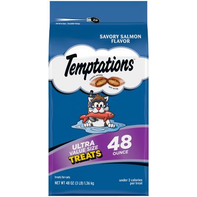 Temptations Classic Savory Salmon Flavor Crunchy and Soft Treats For Cats, 48 oz. Tub