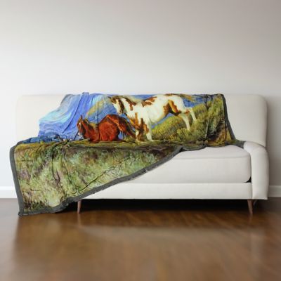 Image showing  Polyester Fleece Wild Horses Raschel Throw Blanket, 80 in. x 60 in.