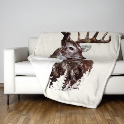Image showing  Polyester Sherpa Deer Contemporary Throw Blanket, 50 in. x 70 in., Brown/White