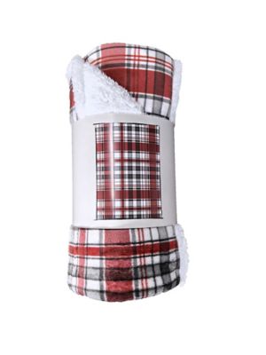 Image showing  Polyester Sherpa Plaid Throw Blanket, 50 in. x 70 in., Red/Gray