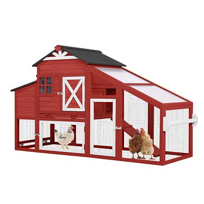 Aivituvin AIR32-R Wooden Chicken Coop with Wheels 17.1 sq. ft. for 2-3 Chickens - Red Chicken Coop