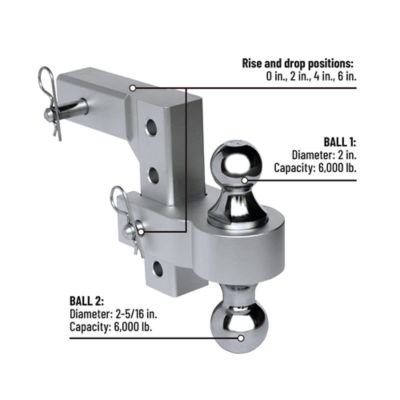 Image showing  2 in. 6,000 lb. Dual-Ball Adjustable Aluminum Hitch for Class IV Trailers