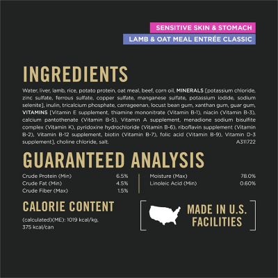 Image showing  Sensitive Skin and Stomach Classic Lamb and Oat Meal Entre Wet Dog Food, 13 oz.