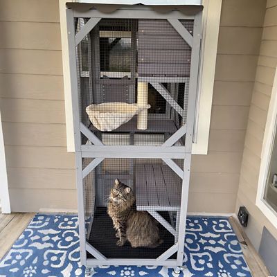 Image showing  AIR22-M Medium Wooden Outdoor Cat Catio with Wheels - Connecting with Window
