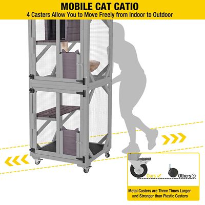 Image showing  AIR22-M Medium Wooden Outdoor Cat Catio with Wheels - Connecting with Window
