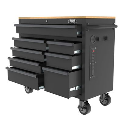 Image showing  42 in. 8-Drawer Mobile Wooden-Top Tool Cabinet, Black