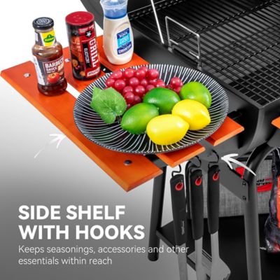 Image showing 5 th Royal Gourmet BBQ Barrel Charcoal Grill with Wooden Front Shelf and Side Shelf, 596 sq. in., Black