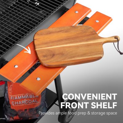 Image showing 7 th Royal Gourmet BBQ Barrel Charcoal Grill with Wooden Front Shelf and Side Shelf, 596 sq. in., Black