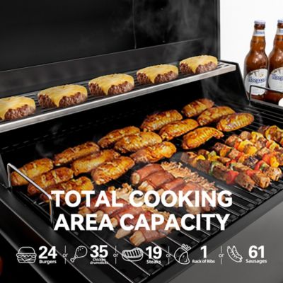 Image showing  Barrel Charcoal Grill with 2 Foldable Side Shelves and Height-Adjustable Charcoal Pan, 470 sq. in., Black