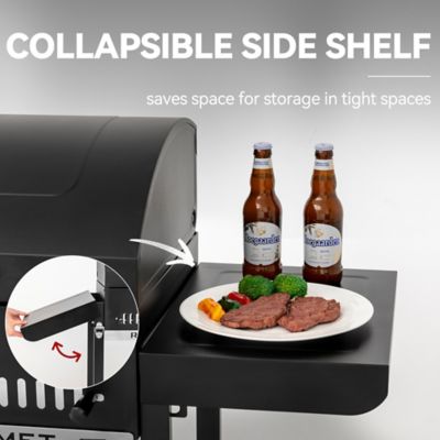 Image showing  Barrel Charcoal Grill with 2 Foldable Side Shelves and Height-Adjustable Charcoal Pan, 470 sq. in., Black