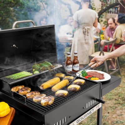 Image showing 9 th Royal Gourmet Barrel Charcoal Grill with 2 Foldable Side Shelves and Height-Adjustable Charcoal Pan, 470 sq. in., Black